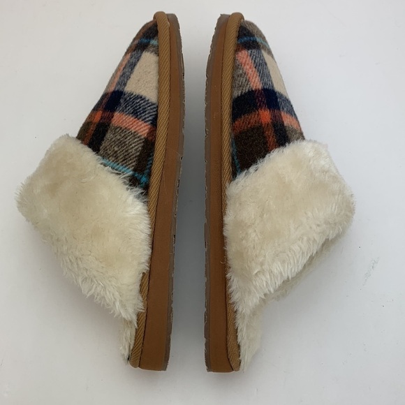 Minnetonka Shar Fur Trim Slipper Plaid Print Size 7M - Picture 11 of 16